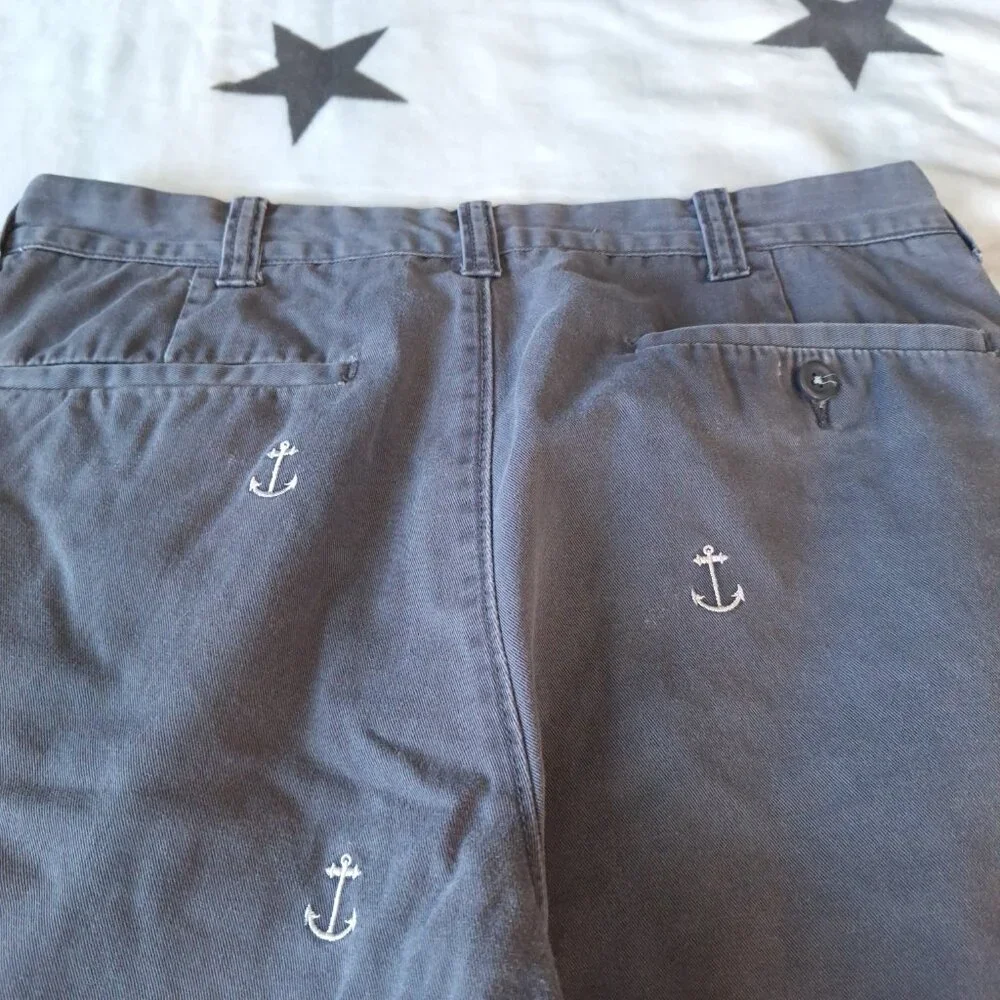 J. Crew Mens 30W Gramercy Chino‎ Gray Anchor Embroidered Shorts Nautical Preppy